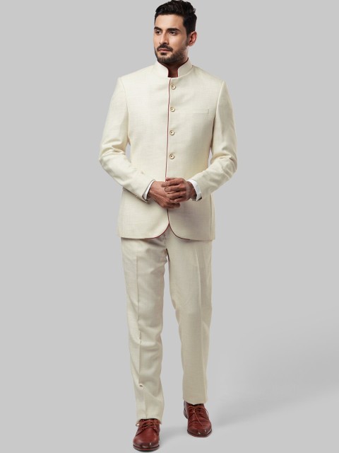 

Raymond Men Beige Solid Bandhgala Two-Piece Formal Suit