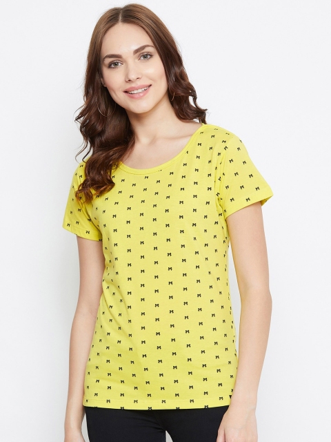 

NEVA Yellow Printed Cotton Regular Top