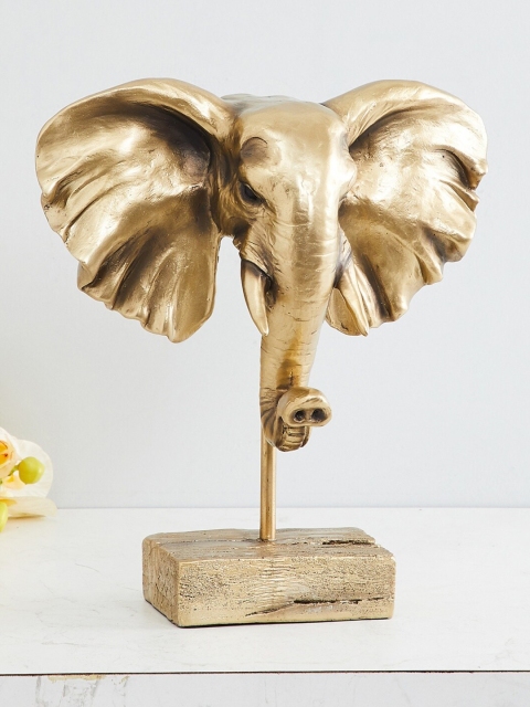 

Home Centre Gold-Toned Jaguar Elephant Head On Stand Polyresin Figurine