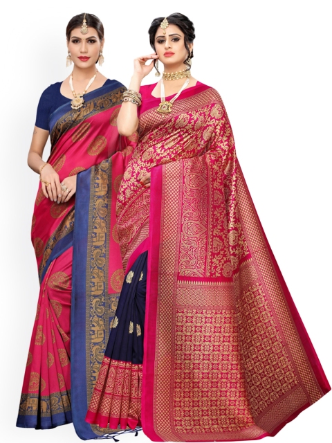 

KALINI Pack of 2 Pink & Blue Woven Design Art Silk Saree
