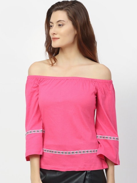

Rigo Pink Off-Shoulder Solid Bardot Top