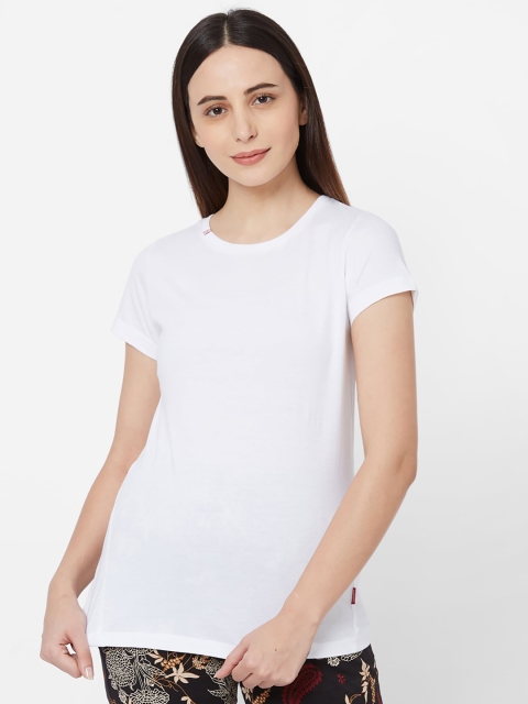 

Sweet Dreams Women White Solid Round Neck T-shirt