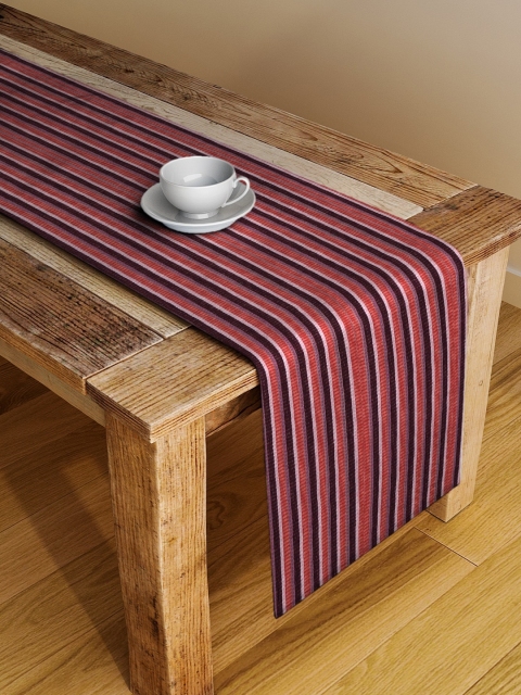 

NEUDIS by Dhrohar Orange & White Striped Pure Cotton Hand Woven Ribbed 6-Seater Table Runner