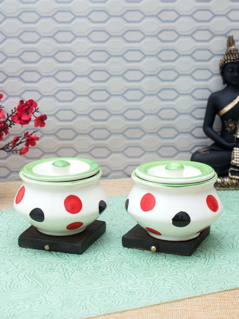 

WISHTANK Set Of 2 White & Red Handcrafted Pickle Jars With Lids