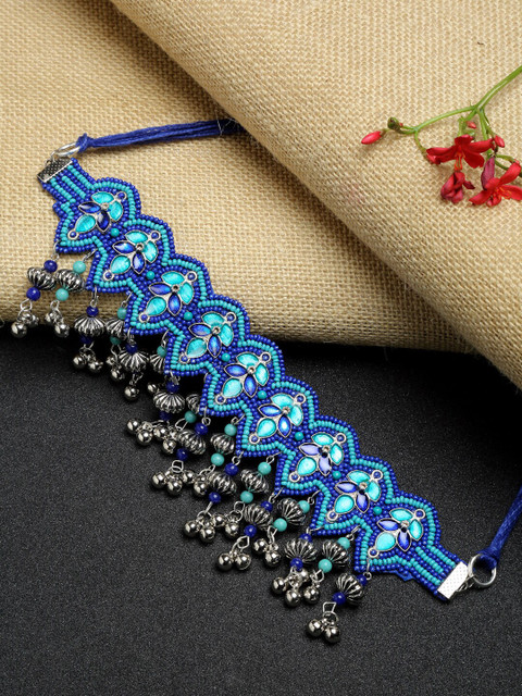 

NEUDIS Silver-Toned & Blue Alloy Silver-Plated Oxidised Necklace
