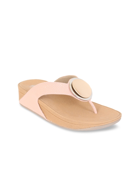 

Zyla Women Peach-Coloured & Gold-Toned Textured Comfort Heels
