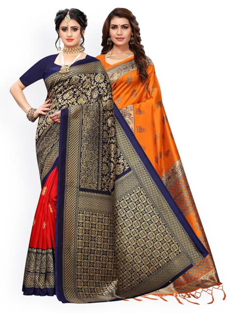 

KALINI Orange Pack of 2 Printed Zari Art Silk Saree