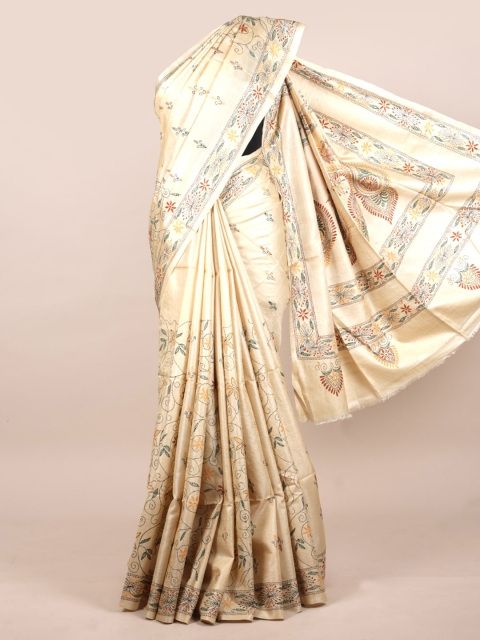 

Pothys Cream Woven Design Pure Silk Tussar Saree