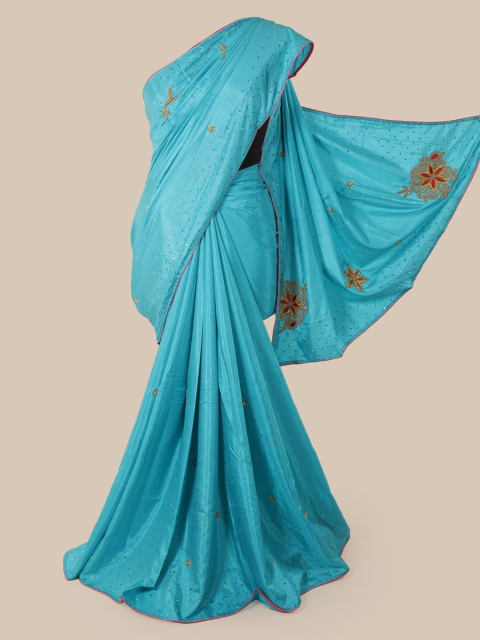 

Pothys Blue Embellished Sequinned Art Silk Saree