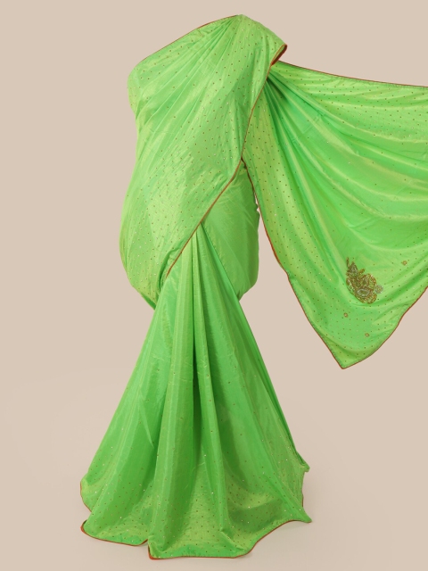 

Pothys Green & Orange Embellished Beads and Stones Art Silk Saree
