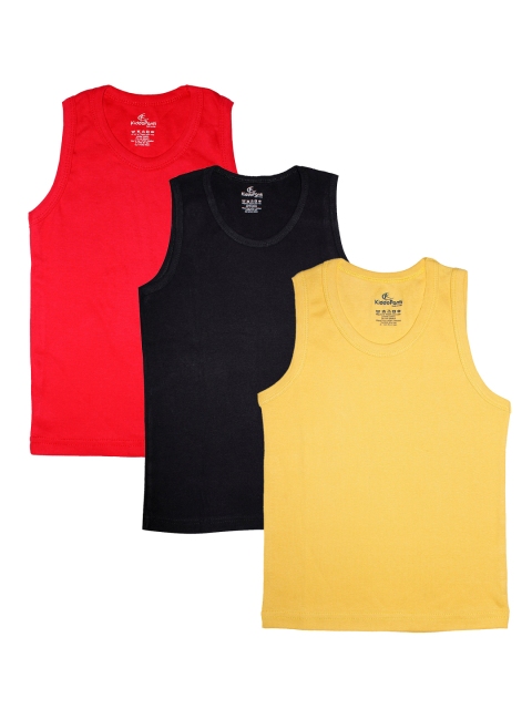 

KiddoPanti Boys Pack Of 3 Solid Pure Cotton Innerwear Vests, Mustard