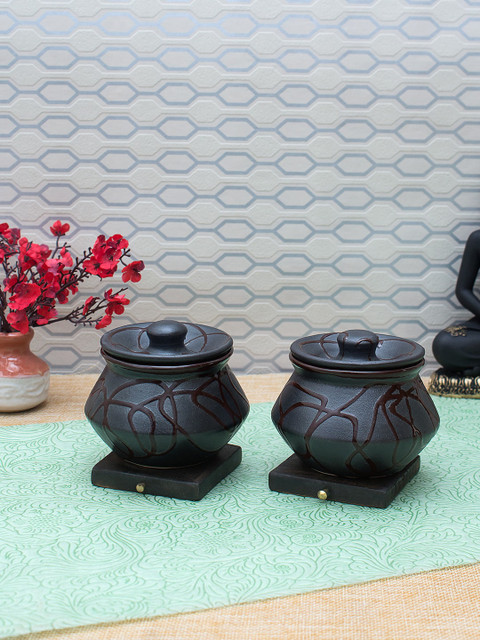

WISHTANK Set Of 2 Charcoal Grey & Coffee Brown Handcrafted Pickle Jars With Lids