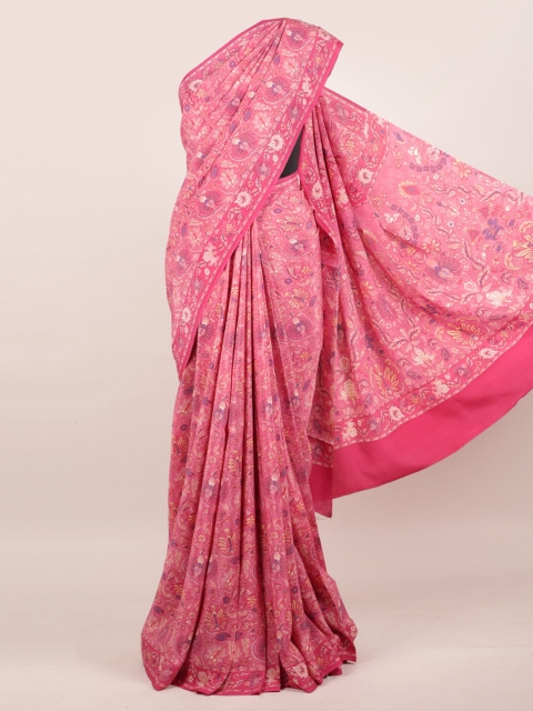 

Pothys Pink Floral Pure Crepe Saree
