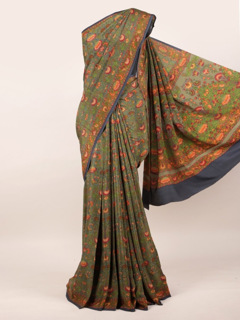 

Pothys Green Printed Floral Pure Crepe Saree