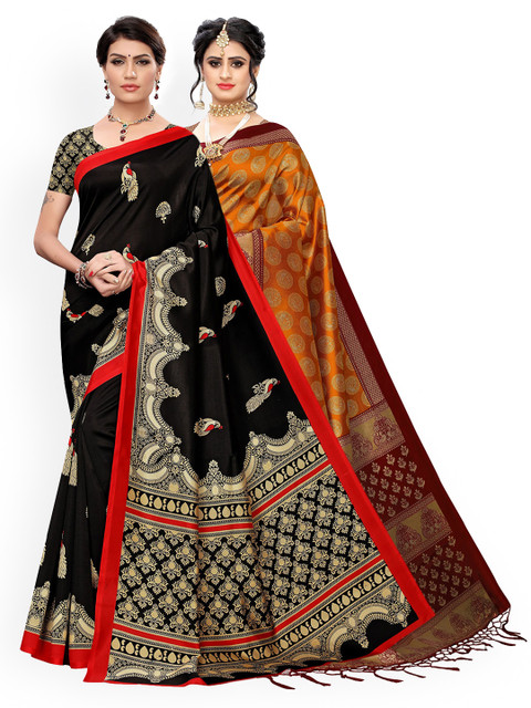 

KALINI Pack of 2 Yellow & Black Ethnic Motifs Art Silk Saree