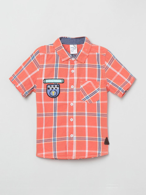 

max Boys Coral & Navy Blue Regular Fit Checked Casual Shirt