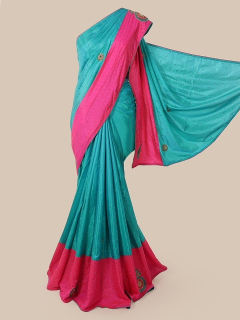 

Pothys Blue & Pink Embellished Art Silk Saree