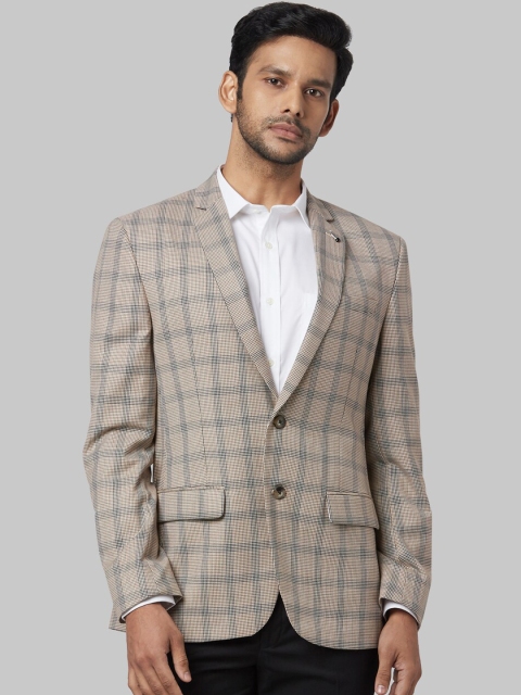 

Park Avenue Men Beige & Blue Checked Single-Breasted Formal Blazer