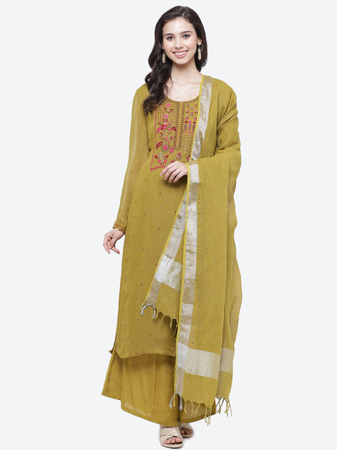 

Biba Olive & Pink Linen Unstitched Dress Material