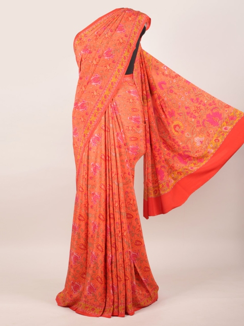 

Pothys Peach Floral Pure Crepe Saree