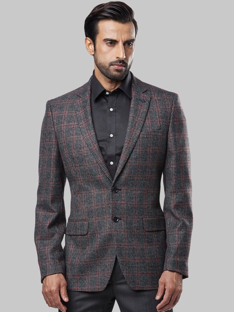 

Raymond Men Grey & Red Checked Single-Breasted Formal Blazer