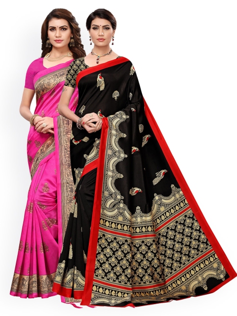 

KALINI Pack of 2 Pink & Black Ethnic Motifs Art Silk Saree