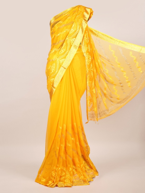

Pothys Yellow Ethnic Motifs Pure Chiffon Saree