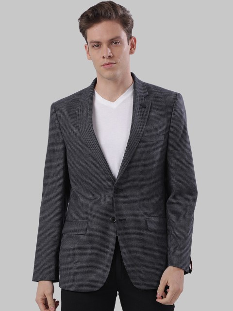 

Raymond Men Navy Blue & Grey Self-Design Single-Breasted Casual Blazer