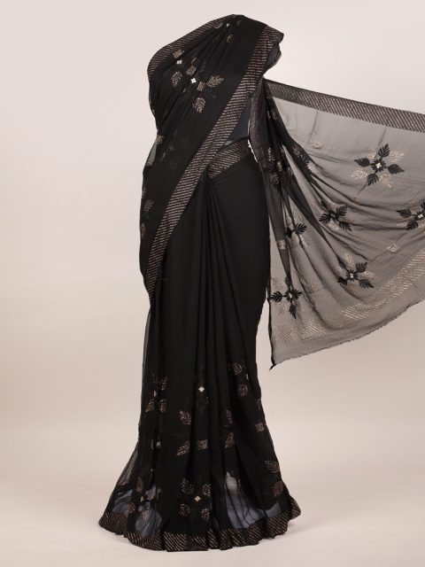 

Pothys Black Embellished Pure Chiffon Saree