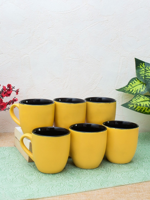 

WISHTANK Yellow & Black 6 Pieces Solid Ceramic Tea Cups