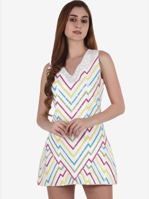 

Diwaah Off White & Multi Sheath Mini Dress