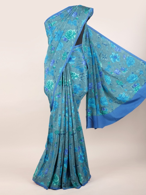 

Pothys Blue Floral Pure Crepe Saree