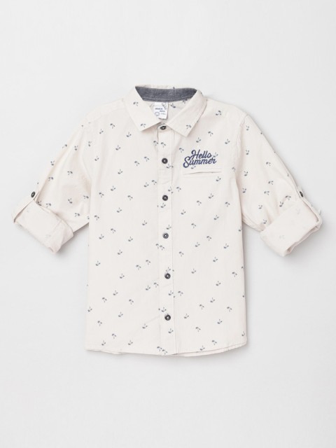 

max Boys Beige & Navy Blue Regular Fit Printed Casual Shirt