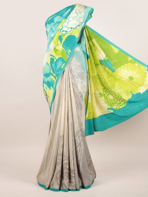 

Pothys White & Green Floral Pure Crepe Saree