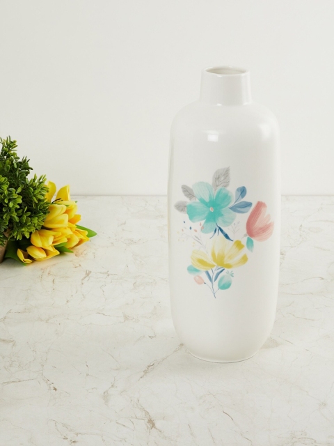 

Home Centre White & Blue Splendid Floral Print Decal Vase