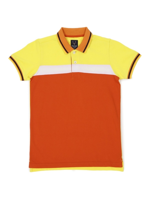 

Allen Solly Junior Boys Yellow & Rust Orange Colourblocked Polo Collar T-shirt