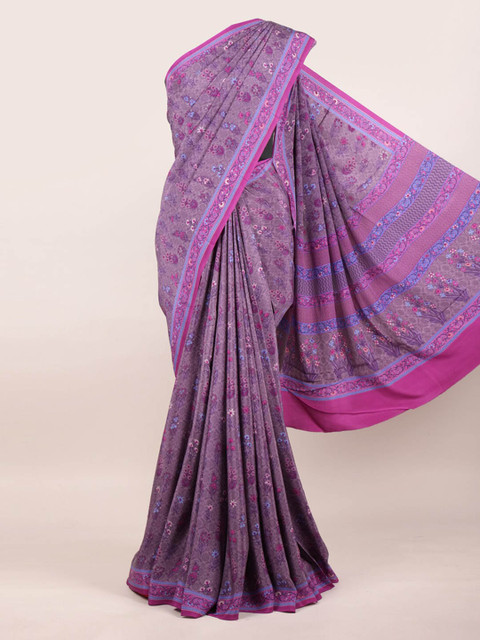 

Pothys Purple & Blue Floral Pure Crepe Saree