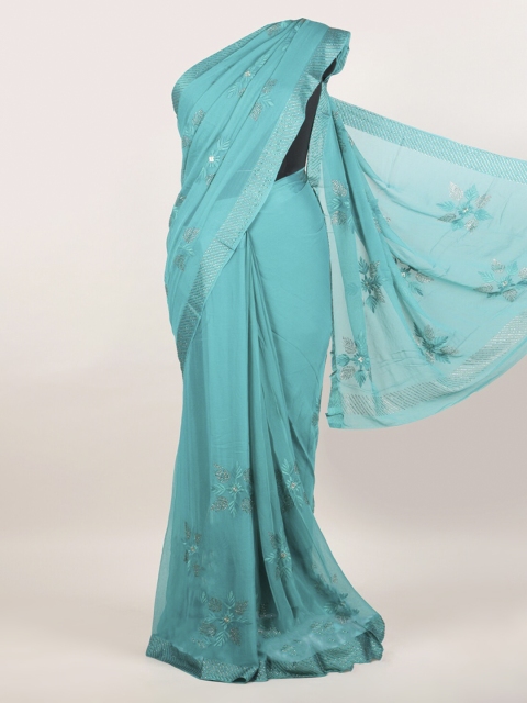 

Pothys Blue Floral Pure Chiffon Saree