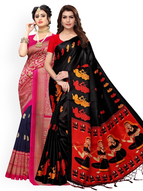 

KALINI Black & Pink Ethnic Motifs Art Silk Saree