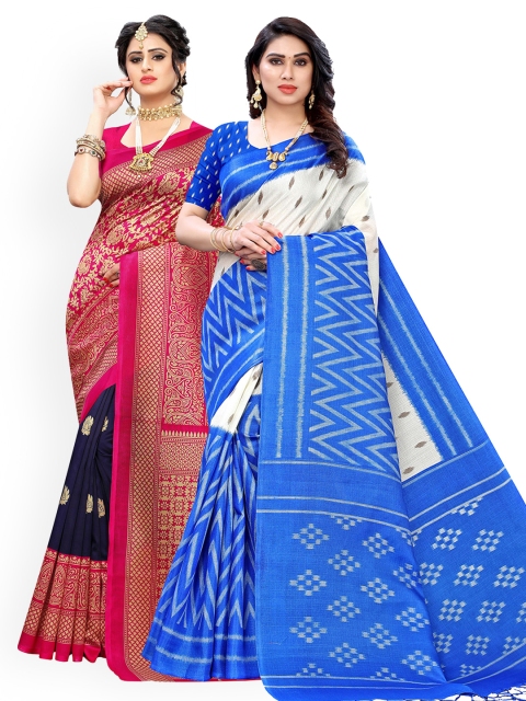 

KALINI Pack Of 2 Blue & Pink Zari Art Silk Sarees