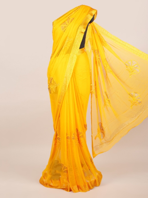 

Pothys Yellow Embellished Pure Chiffon Saree