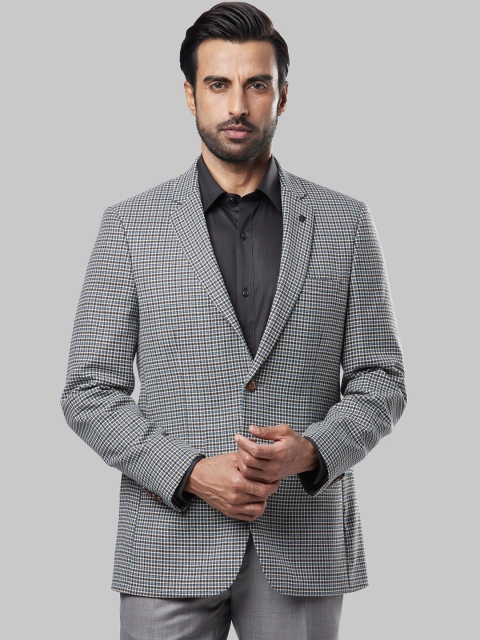 

Raymond Men White & Brown Checked Single-Breasted Formal Blazer