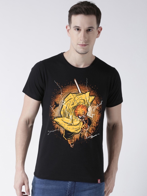 

ComicSense.xyz Men Black & Yellow Zenitsu Demon Slayer Print Pure Cotton T-shirt