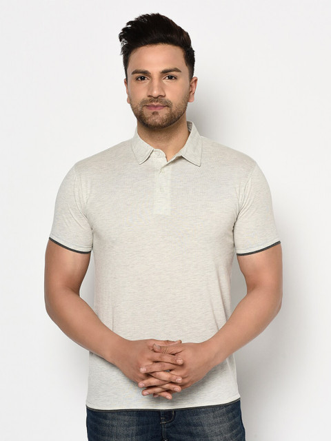 

ELEGANCE Men Grey Solid Polo Collar T-shirt