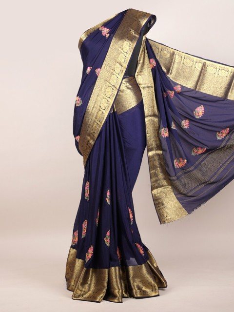 

Pothys Navy Blue & Gold Woven Design Pure Chiffon Saree