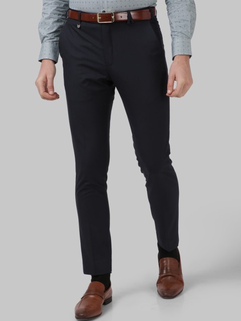

Park Avenue Men Navy Blue Checked Slim Fit Formal Trousers
