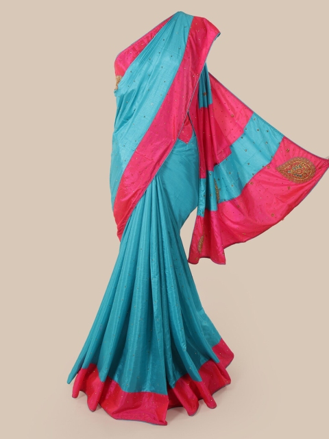 

Pothys Blue & Pink Ethnic Motifs Beads and Stones Art Silk Saree