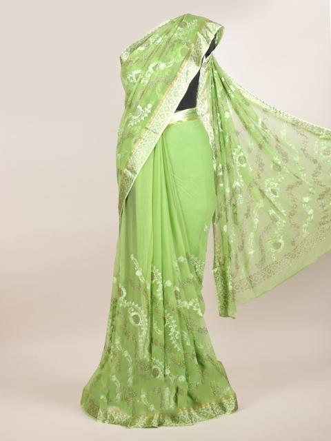 

Pothys Green & Off White Floral Beads and Stones Pure Chiffon Saree