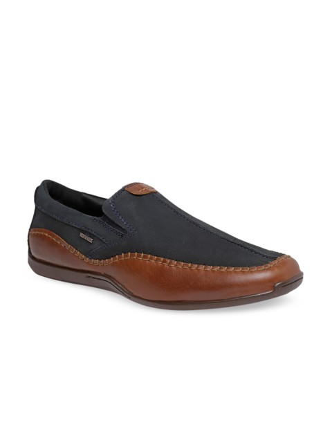 

VON WELLX GERMANY Men Blue & Brown Colourblocked Leather Slip-On Sneakers