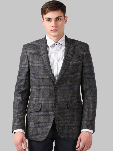 

Park Avenue Men Grey & Black Checked Single-Breasted Formal Blazer